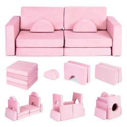 Didelė rožinė 2-vietė modulinė sulankstoma sofa vaikams