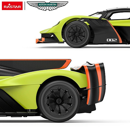 Nuotoliniu būdu valdomas žalias automobilis Aston Martin Valkyrie AMR PRO