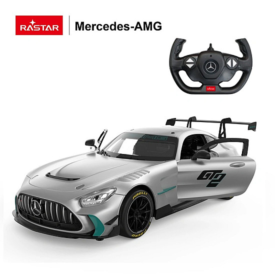 Nuotoliniu būdu valdomas pilkas automobilis Mercedes AMG GT2