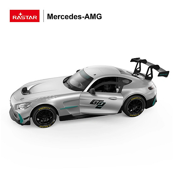 Nuotoliniu būdu valdomas pilkas automobilis Mercedes AMG GT2