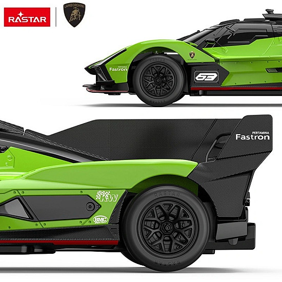 Nuotoliniu būdu valdomas žalias automobilis Lamborghini SC63 LMDH