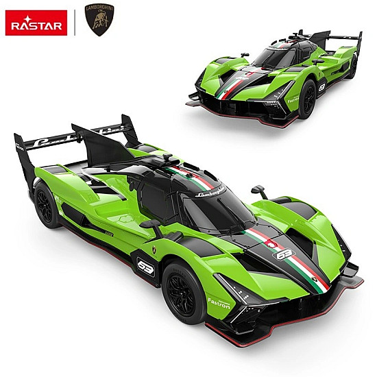 Nuotoliniu būdu valdomas žalias automobilis Lamborghini SC63 LMDH