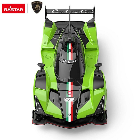 Nuotoliniu būdu valdomas žalias automobilis Lamborghini SC63 LMDH