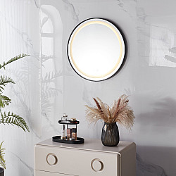 Apvalus juodas LED vonios veidrodis 60 cm su 3 šviesos spalvomis ModernHome