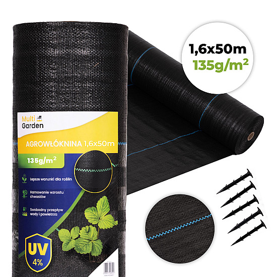 Juoda piktžolių kontrolės agro audinys 135 g/m² 1,6×50 m MultiGarden