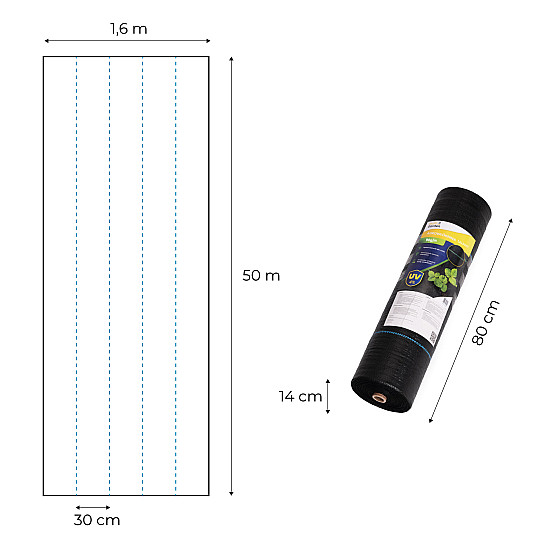 Juoda piktžolių kontrolės agro audinys 90 g/m² 1,6 × 50 m MultiGarden