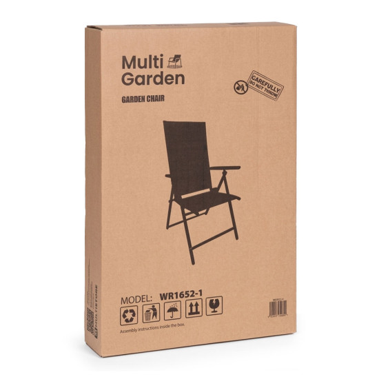 Foldable Steel Garden Chair with Adjustable Backrest, Black, MultiGarden
