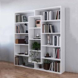 ModernHome kaasaegne valge raamaturiiul 14 riiuliga