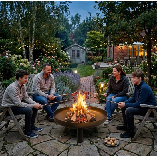 Large solid cast iron garden fire pit 60 cm, perfect for a bonfire