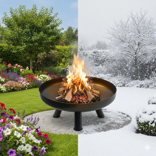 Large solid cast iron garden fire pit 60 cm, perfect for a bonfire