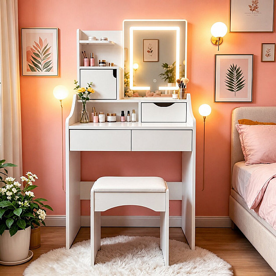 Kosmeetikalaud peegli ja LED-valgustusega ModernHome