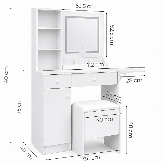 ModernHome Vanity Table with Mirror and LED Lighting