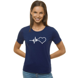 Moteriški tamsiai mėlyni marškinėliai Heartbeat