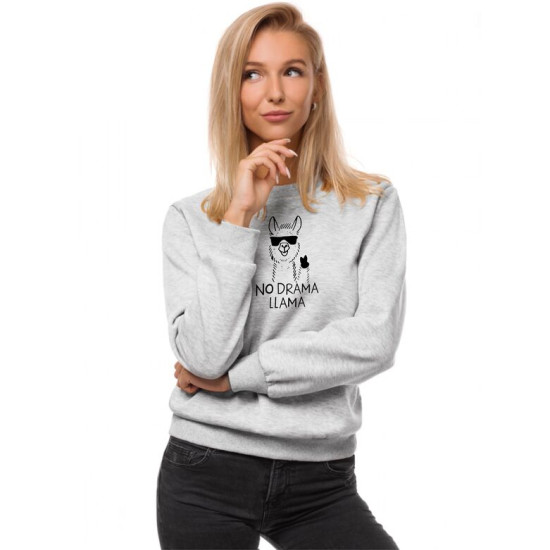Šviesiai pilkas moteriškas džemperis be gobtuvo No drama Llama JS/W01 Premium