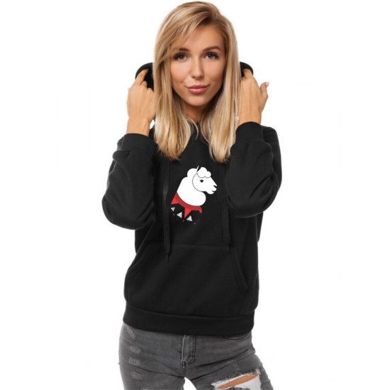 Black womens hooded sweatshirt Llama JS/W02 - Jumpers Black womens hooded sweatshirt Llama JS/W02 Premium