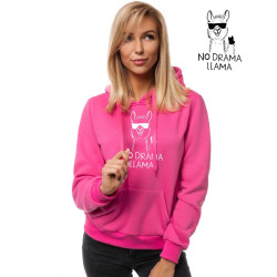 Rožinis moteriškas džemperis su gobtuvu No drama Llama