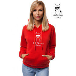 Raudonas moteriškas džemperis su gobtuvu No drama Llama