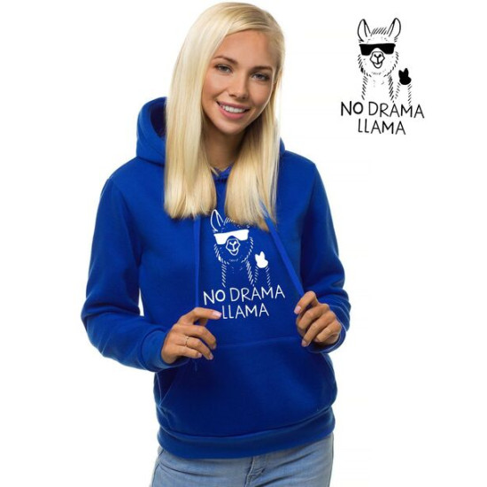 Mėlynas moteriškas džemperis su gobtuvu No drama Llama JS/W02 - Užrašai moterims Mėlynas moteriškas džemperis su gobtuvu No drama Llama JS/W02 Premium