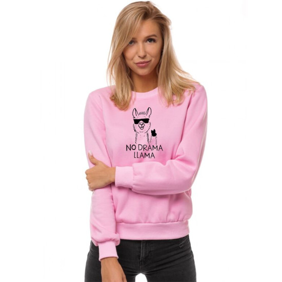 Rožinis moteriškas džemperis be gobtuvo No drama Llama JS/W01 Premium