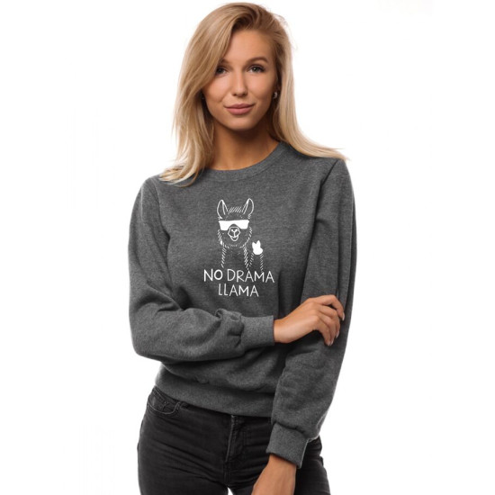 Tamsiai pilkas moteriškas džemperis be gobtuvo No drama Llama JS/W01 Premium