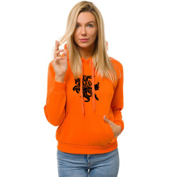 Oranžinis moteriškas džemperis su gobtuvu - juodas Vytis