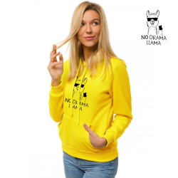 Geltonas moteriškas džemperis su gobtuvu No drama Llama