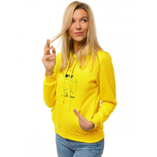 Geltonas moteriškas džemperis su gobtuvu No ProbLlama JS/W02 Premium