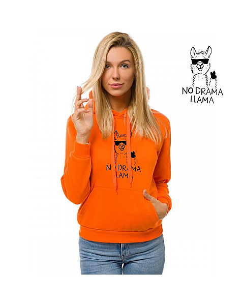 Oranžinis moteriškas džemperis su gobtuvu No drama Llama