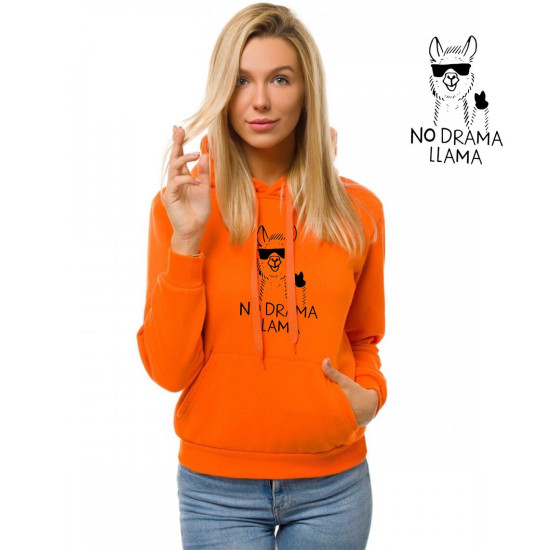Oranžinis moteriškas džemperis su gobtuvu No drama Llama JS/W02 - Džemperiai Oranžinis moteriškas džemperis su gobtuvu No drama Llama JS/W02 Premium