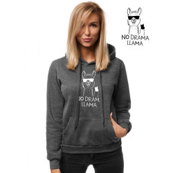 Tamsiai pilkas moteriškas džemperis su gobtuvu No drama Llama