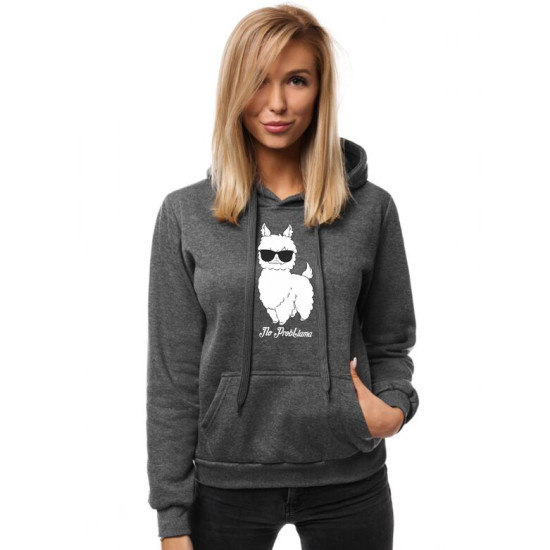 Tamsiai pilkas moteriškas džemperis su gobtuvu No ProbLlama JS/W02 Premium