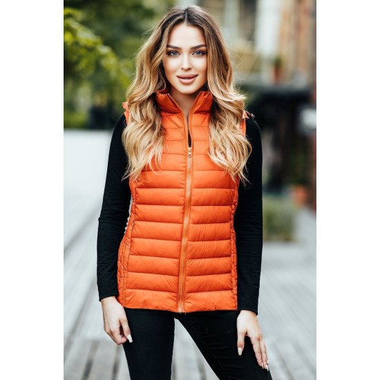 Caramel vest with hood Dzil JS/M23039 - For women Caramel vest with hood Dzil JS/M23039