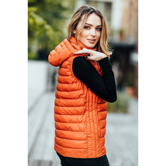Caramel vest with hood Dzil JS/M23039 - For women Caramel vest with hood Dzil JS/M23039