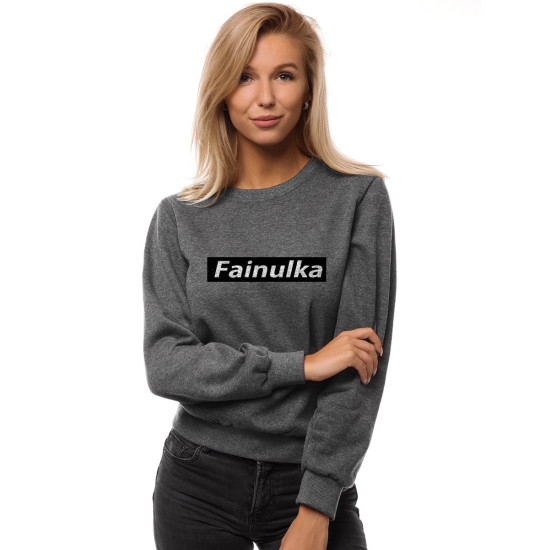 Akcija Moteriškas tamsiai pilkas džemperis Fainulka JS/W01 - Užrašai moterims Akcija Moteriškas tamsiai pilkas džemperis Fainulka JS/W01