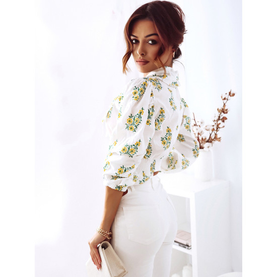 White with yellow flowers womens short t-shirt Niam DY0247 - For women White with yellow flowers womens short t-shirt Niam DY0247