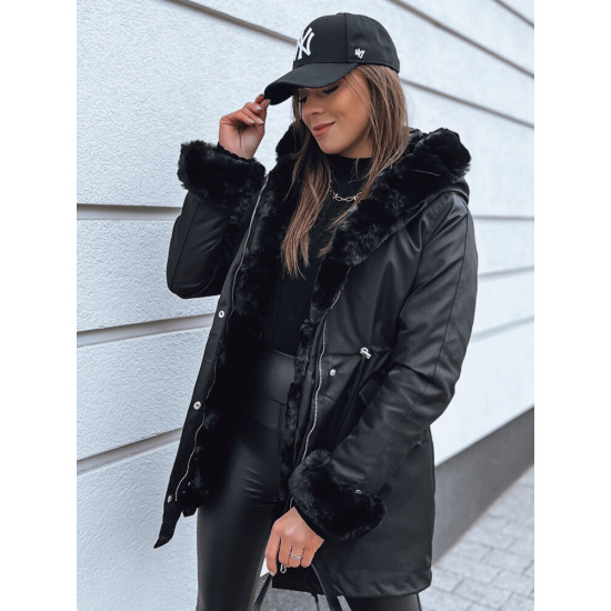 Juoda moteriška striukė su juodu kailiu Arctic TY3986 - Moterims Juoda moteriška striukė su juodu kailiu Arctic TY3986