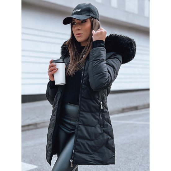 Moteriška ilga striukė su kailiukiu juoda Capela TY3978
