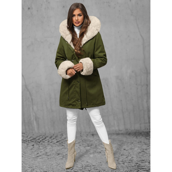Zaļa ziemas jaka ar kažokādu Sater JS/5M3187/136 - Sievietēm Zaļa ziemas jaka ar kažokādu Sater JS/5M3187/136
