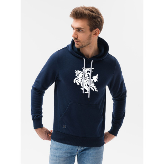 Granatowy sweter męski Vytis z kapturem B979 - Notatki dla mężczyzn Granatowy sweter męski Vytis z kapturem B979