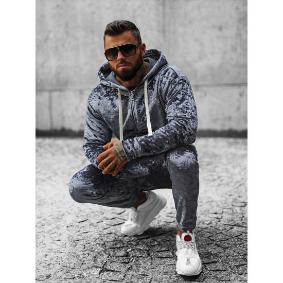 Pilkas veliūrinis vyriškas džemperis Omilo O/D8123/9153 - Vyriški džemperiai Pilkas veliūrinis vyriškas džemperis Omilo O/D8123/9153