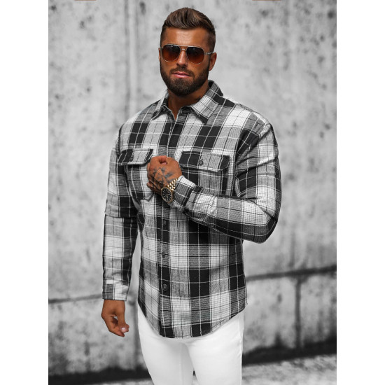 Black flannel shirt Nater NB/MC727N - For men Black flannel shirt Nater NB/MC727N