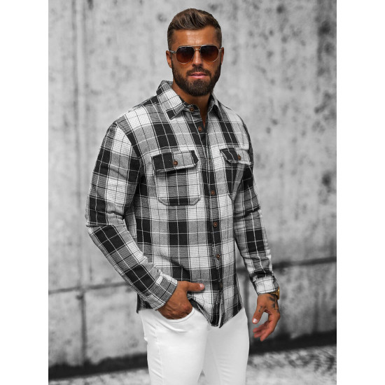 Black flannel shirt Nater NB/MC727N - For men Black flannel shirt Nater NB/MC727N