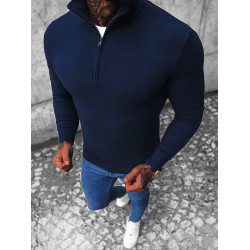 Tamsiai mėlynas megztinis su užtrauktuku iki pusės Makar