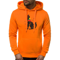 Oranžinis vyriškas džemperis su gobtuvu - juodas "Vilkas"
