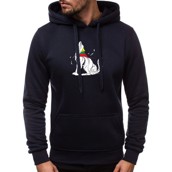 Dark blue mens sweater with a hood Wolf JS/2009 - Mens Sweaters| Sweaters online Dark blue mens sweater with a hood Wolf JS/2009