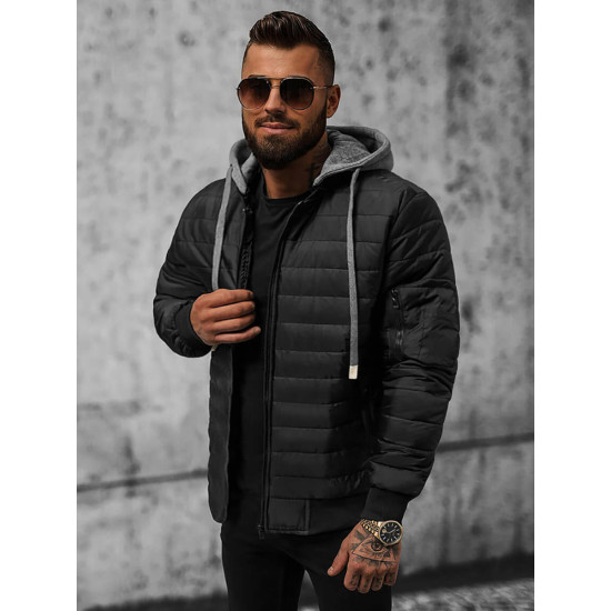 Juoda vyriška striukė su gobtuvu Kidol JS/8M985/392 - Vyriškos Striukės ir Paltai Juoda vyriška striukė su gobtuvu Kidol JS/8M985/392