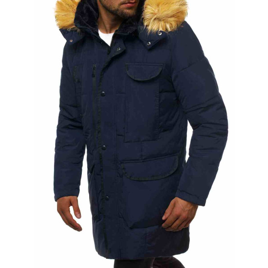Men's dark blue winter jacket with fur hood Remal JB/JP1096 - For men Men's dark blue winter jacket with fur hood Remal JB/JP1096