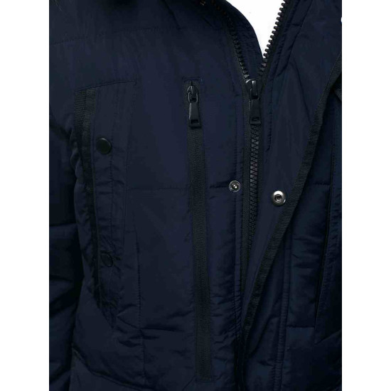 Men's dark blue winter jacket with fur hood Remal JB/JP1096 - For men Men's dark blue winter jacket with fur hood Remal JB/JP1096