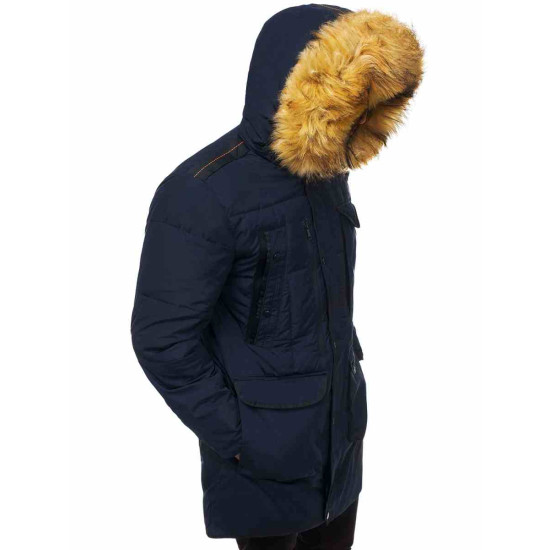 Men's dark blue winter jacket with fur hood Remal JB/JP1096 - For men Men's dark blue winter jacket with fur hood Remal JB/JP1096