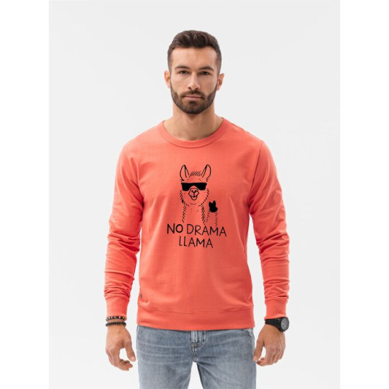 Koralinės spalvos džemperis No drama Llama B1153 - Vyriški džemperiai| Džemperiai internetu Koralinės spalvos džemperis No drama Llama B1153 Premium